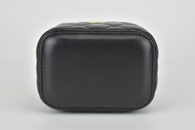 Black Quilted Lambskin Mini Vanity Case with Pearl Crush