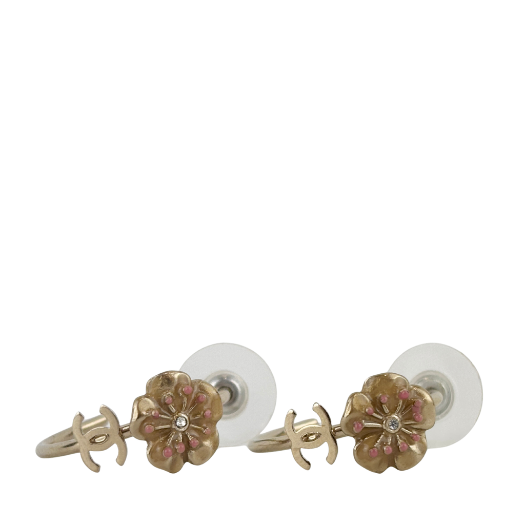 Chanel B13C Pink Flower CC Gold Earrings Cruise 2013 – Glampot