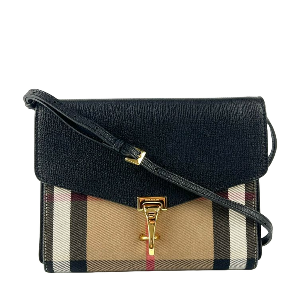 Small leather and house check crossbody bag clearance