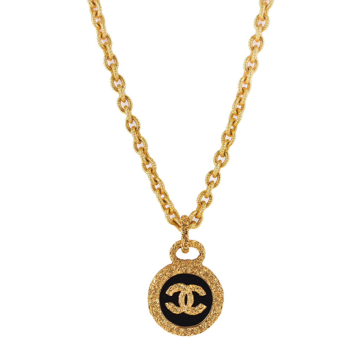 Vintage 93A Florentine Gold Plated Brass CC Statement Necklace