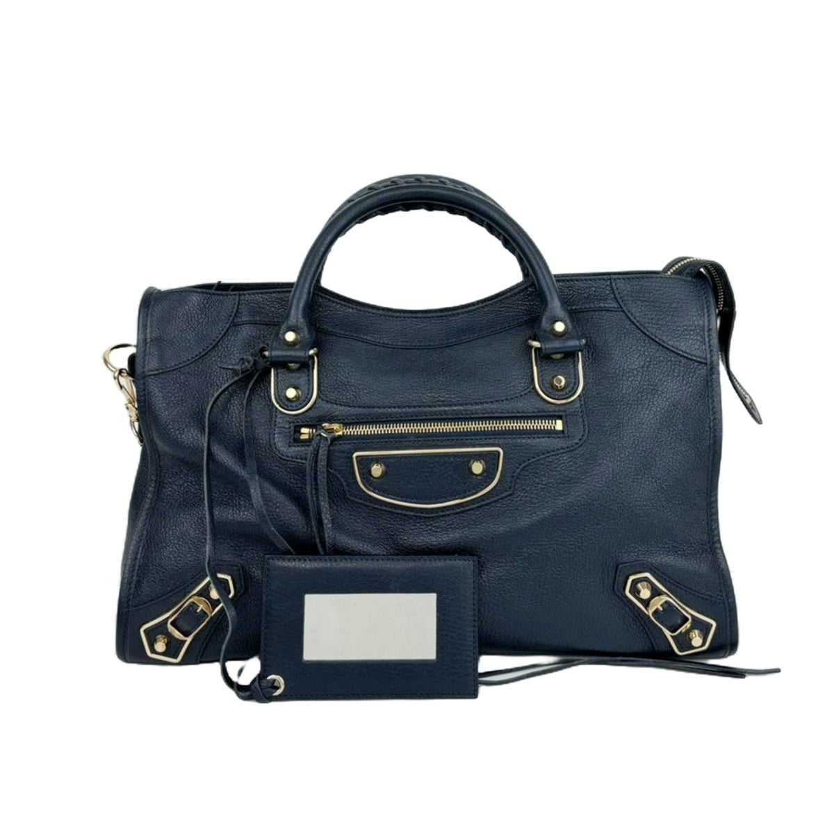 Balenciaga City bag in Bleu Obscur chèvre with Metallic Edge hardware, pre-owned at Glampot Malaysia
