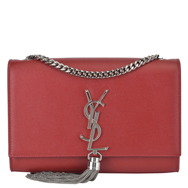 Red Calf Grained De Poudre Embossed Leather Small Kate Tassel Bag