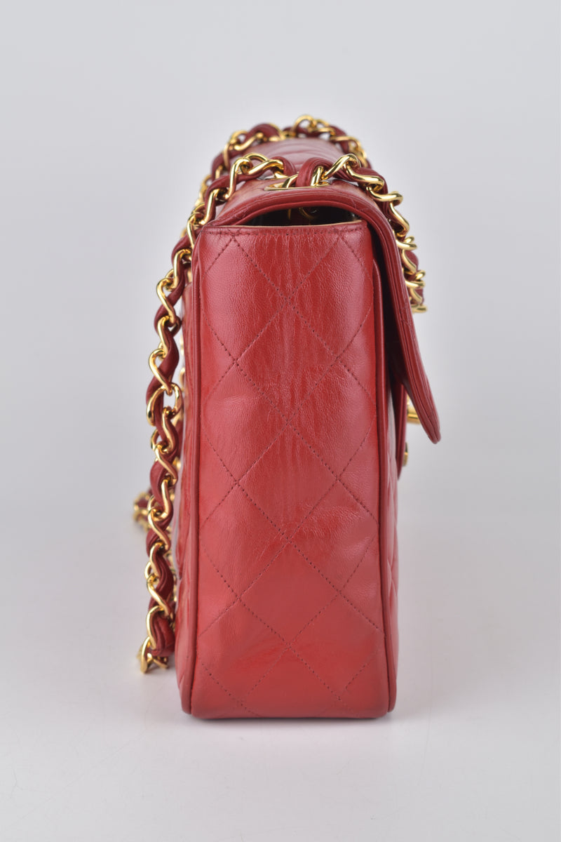Beg Kepak Mademoiselle Jumbo Kulit Domba Merah Vintage 24k GHW