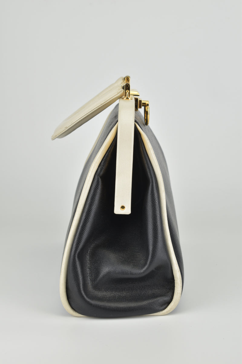 Christian Dior Vintage Fermoir Black/White/Gold Top Handle Bag
