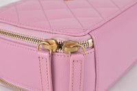 Small Vanity Case with Handle in Pink Caviar GHW