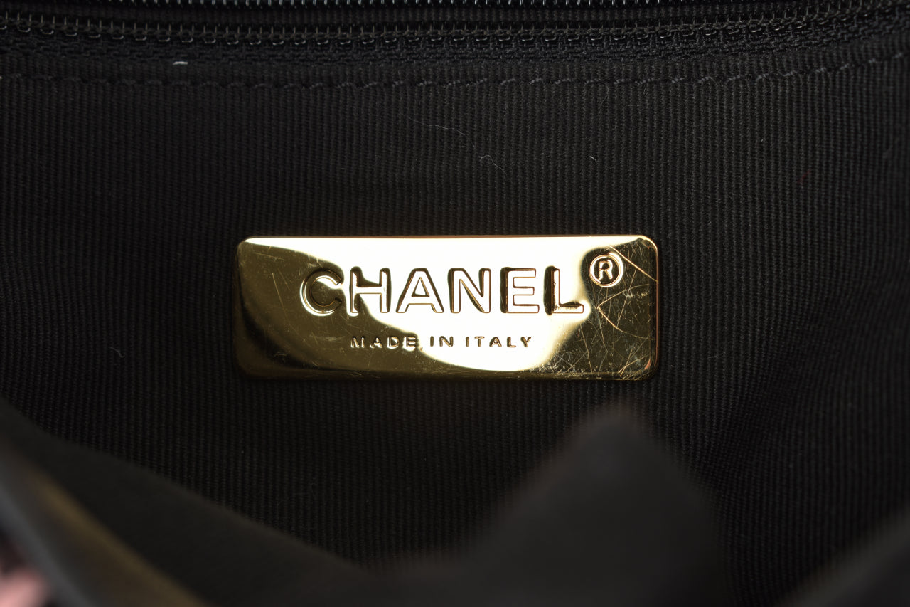 Chanel 19 Handbag In Tweed Black, Blue, Pink & Ecru with Gold-Tone, Silver-Tone & Ruthenium-Finish Metal