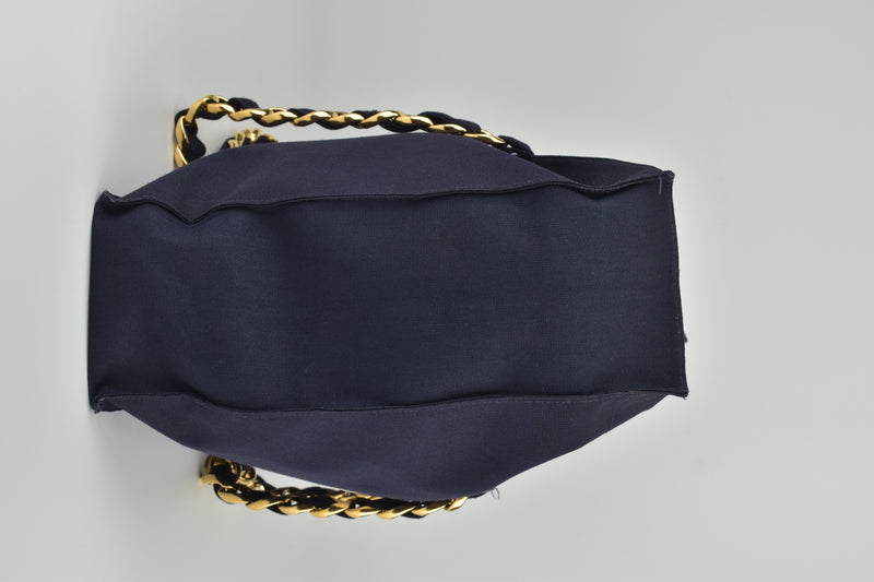 Vintage Navy Canvas Logo Shopping Tote Bag