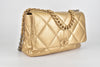 Chanel 19 Quilted Maxi Goatskin in Gold with Gold-tone, Silver-tone & Ruthenium Finish Metal Hardware
