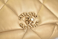 Chanel 19 Quilted Maxi Goatskin in Gold with Gold-tone, Silver-tone & Ruthenium Finish Metal Hardware