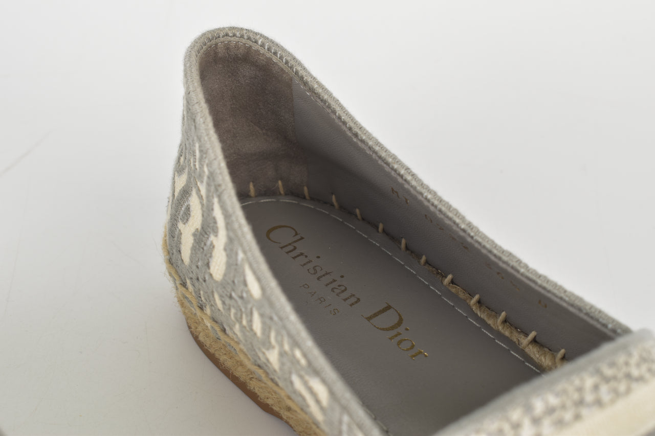 Gray Stone Dior Oblique Embroidered Cotton Granville Espadrilles