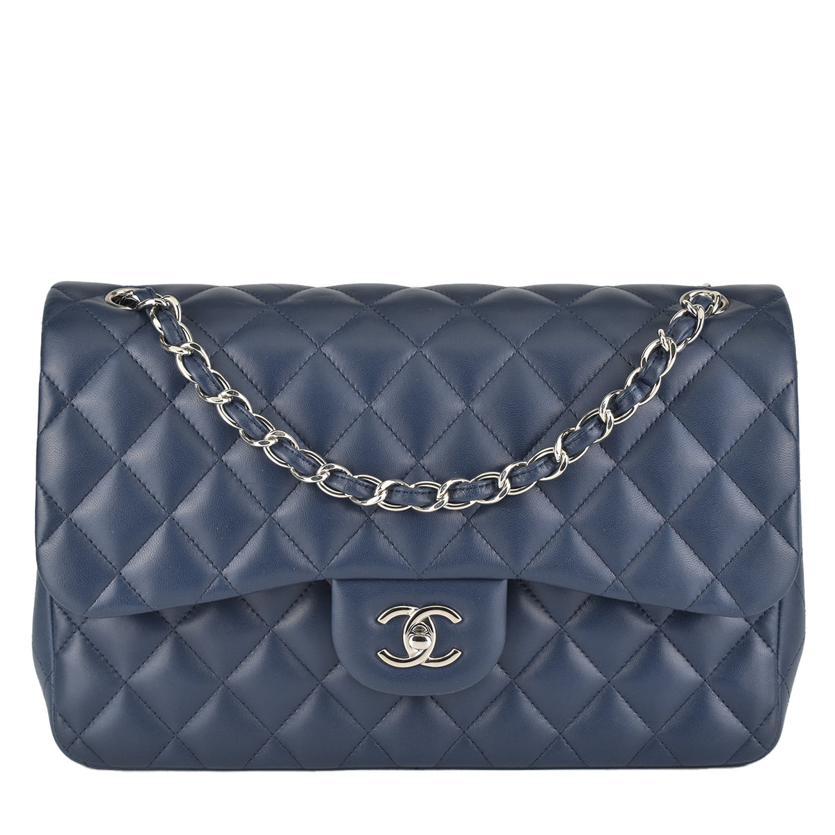 Chanel Navy Blue Caviar Square Mini Classic Flap Bag SHW