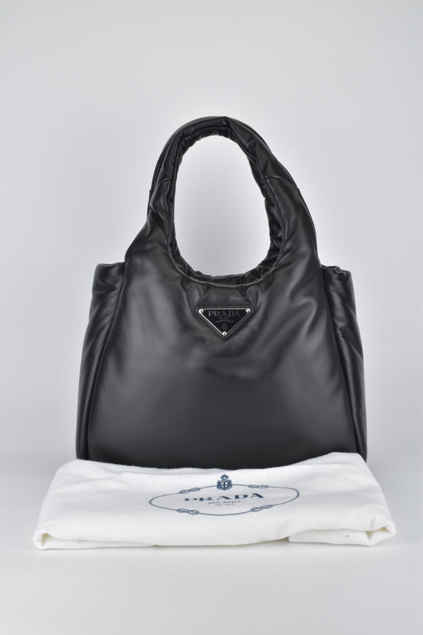 1BG413 Medium Padded Soft Nappa Leather Bag in Black