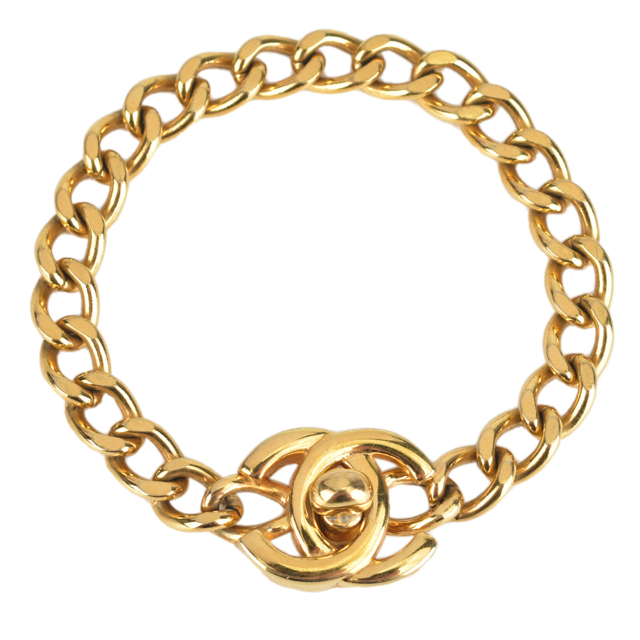 CC Logo Turnlock Motif Charm Bracelet Gold Tone