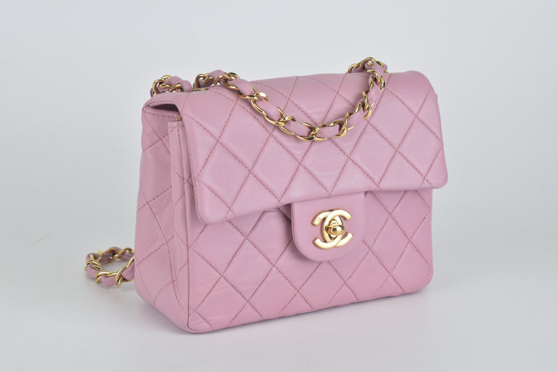 Vintage Rose Clair Quilted Lambskin Square Mini Flap Bag