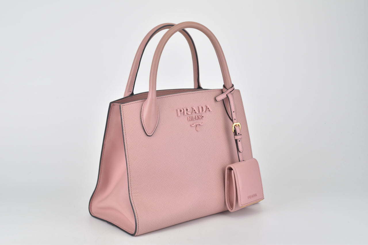 1BA156 Small Monochrome Pink Saffiano Tote Bag