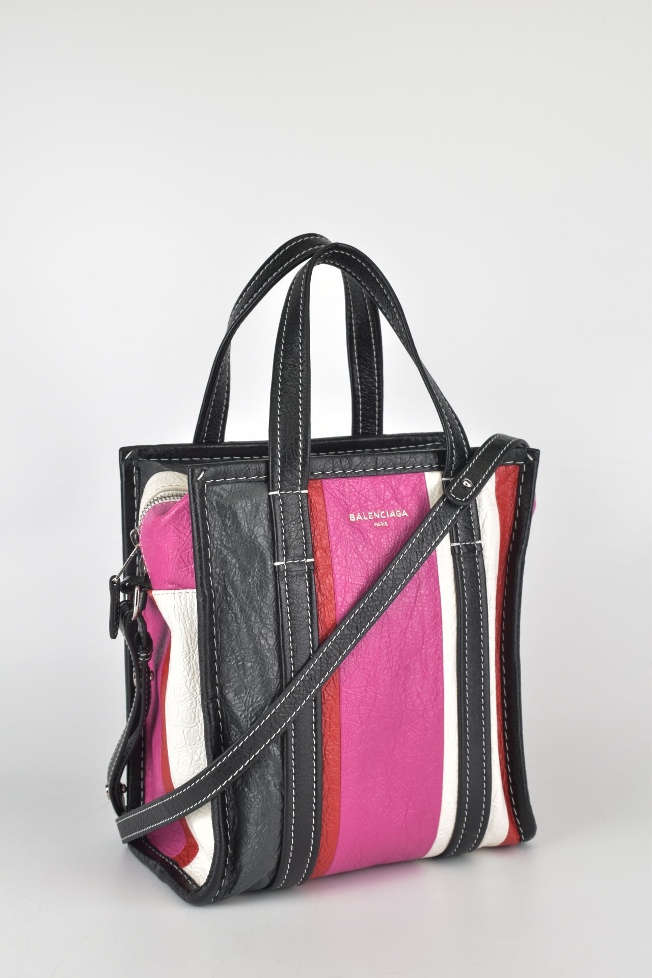 Pink Striped Leather XS Bazar Convertible Tote