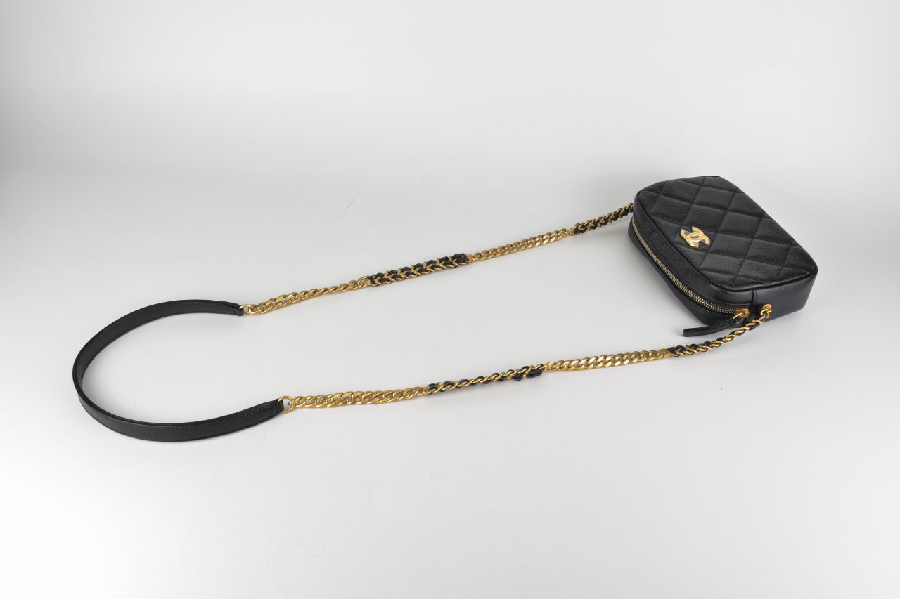 22P Melody Chain Mini Camera Bag in Black Caviar AGHW *Microchipped*