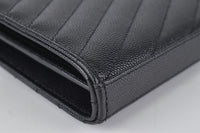 377828 Cassandre Large Wallet on Chain in Black Grain De Poudre Embossed Leather SHW