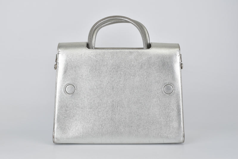 Metallic Silver Leather Medium Diorever Bag