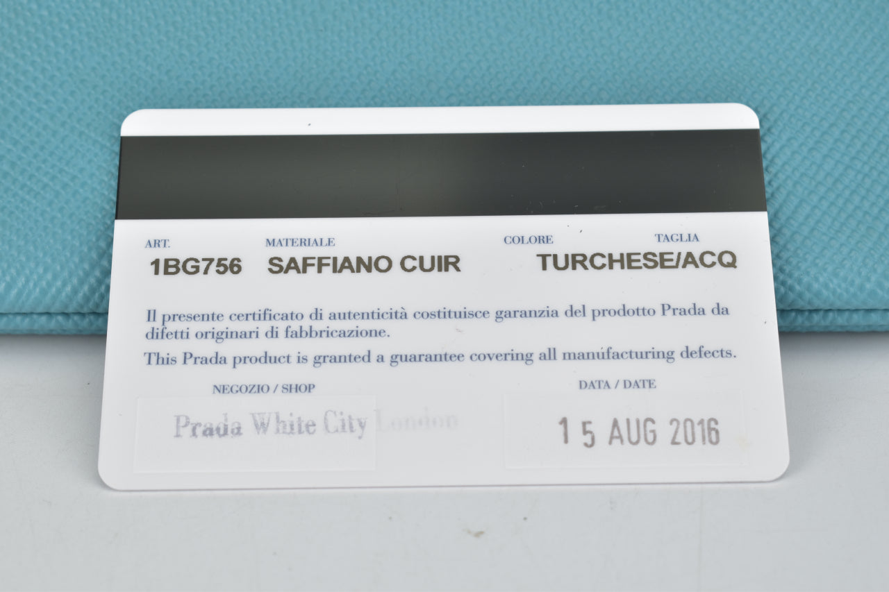 1BG756 Turchese/ACQ Saffiano Cuir Leather Double Handle Tote
