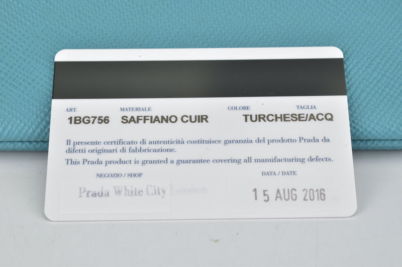 1BG756 Turchese/ACQ Saffiano Cuir Leather Double Handle Tote
