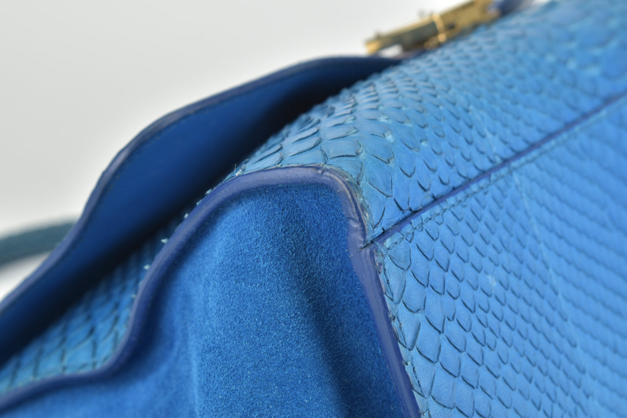 Cobalt Blue Snakeskin Medium Trapeze Bag