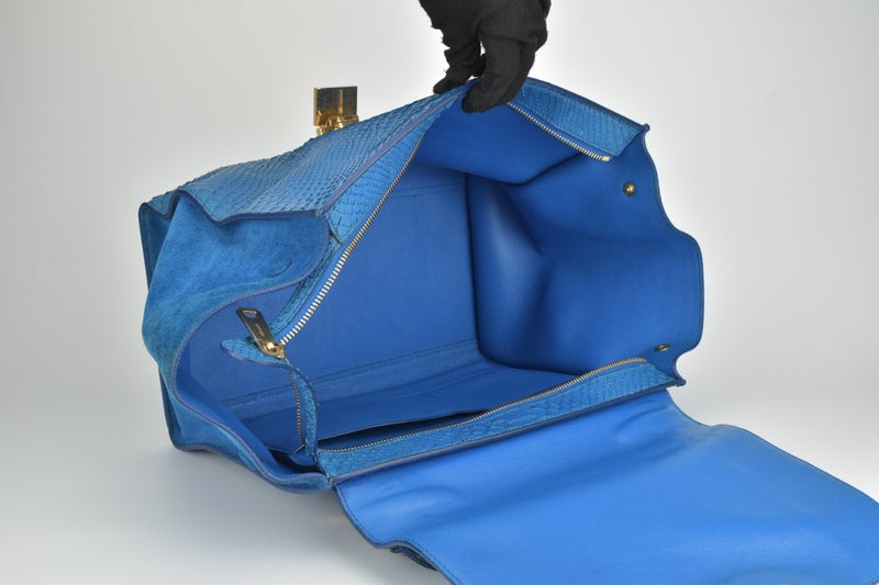 Cobalt Blue Snakeskin Medium Trapeze Bag