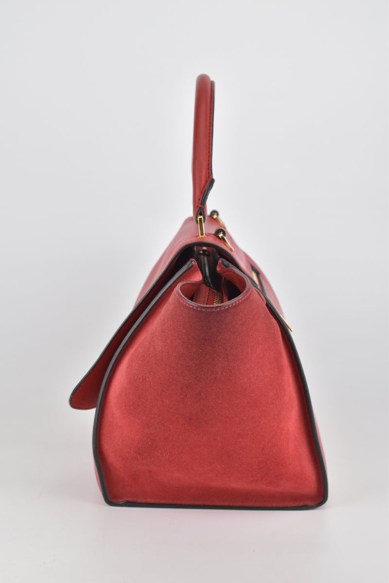 Red Pebbled Calfskin/Suede Leather Small Trapeze Bag
