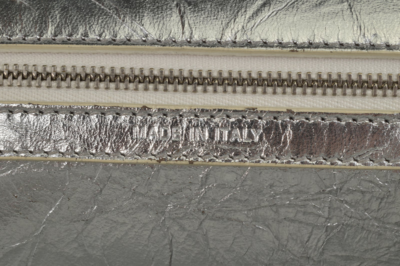 Silver Metallic Crinkled Lambskin Medium Diorama Flap Bag