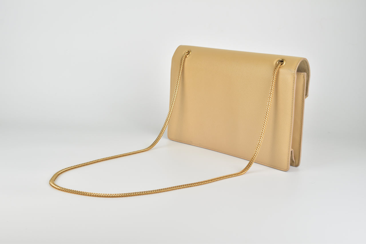 Beige Patent Textured Leather Medium Betty Flap Bag