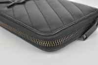 Black Chevron Quilted Grained Leather Matelasse Zippy Wallet