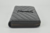 Black Chevron Quilted Grained Leather Matelasse Zippy Wallet