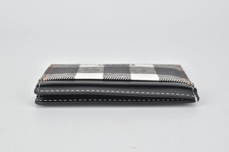 Check and Leather Card Case in Dark Birch Brown