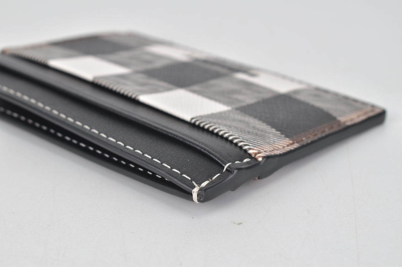 Check and Leather Card Case in Dark Birch Brown