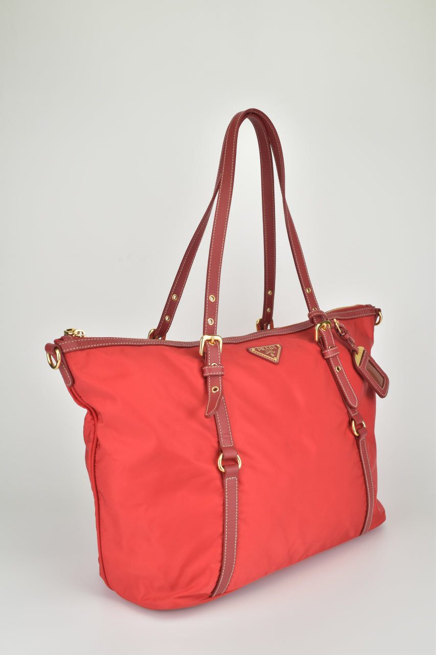 BR4253 Tessuto Saffiano Rosso Red Nylon Tote Bag Glampot