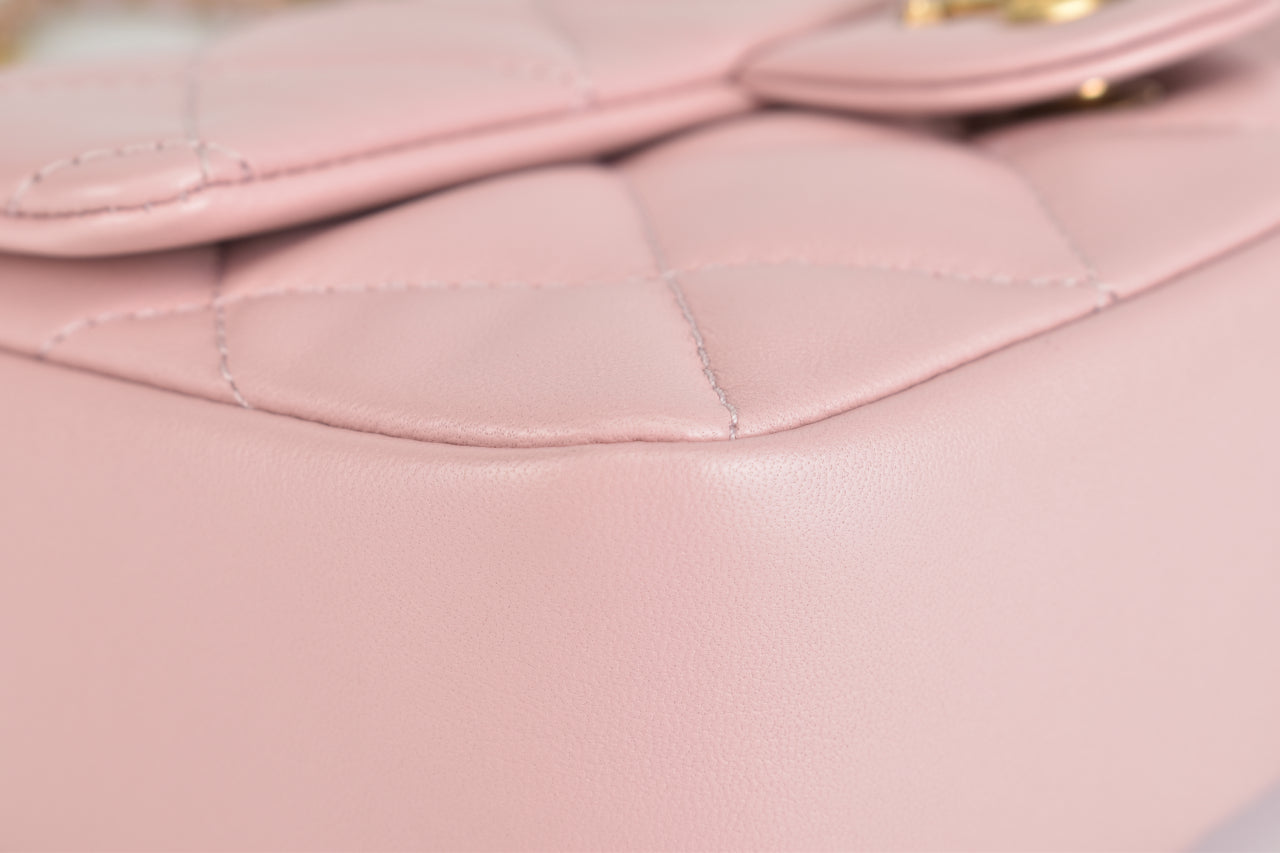 Mini Flap Bag in Pink Lambskin with Heart CC Charms Strap