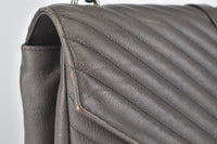 Grey Chevron Quilted Calfskin Leather Monogram Large College Bag