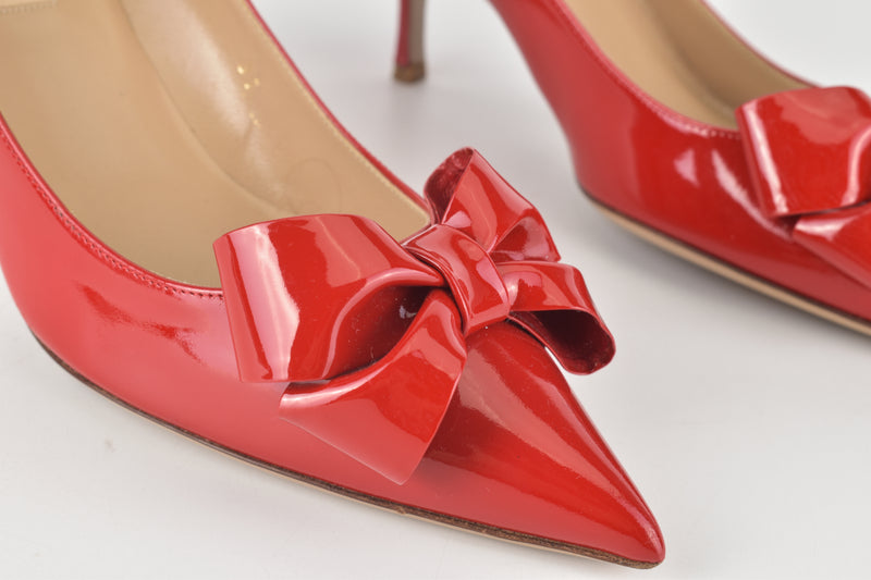 Red Patent Leather Bow Platform Pumps