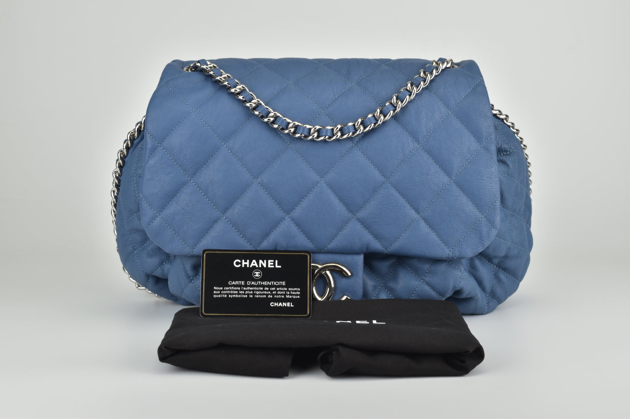 Blue Chain Around Flap Bag in Quilted Lambskin Leather SHW