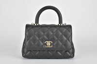 Extra Mini Coco Handle Black Quilted Caviar Top Handle Flap Bag LGHW