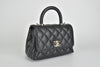 Extra Mini Coco Handle Black Quilted Caviar Top Handle Flap Bag LGHW