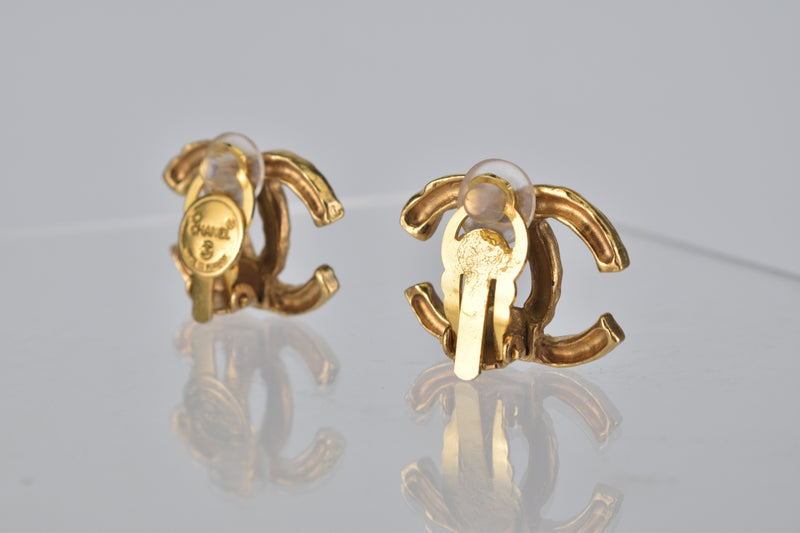 Gold Plated CC Logos Vintage Clip Earrings (Circa 70s)
