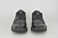Zip Wingtip Brogues in Black Leather/Grey Fabric