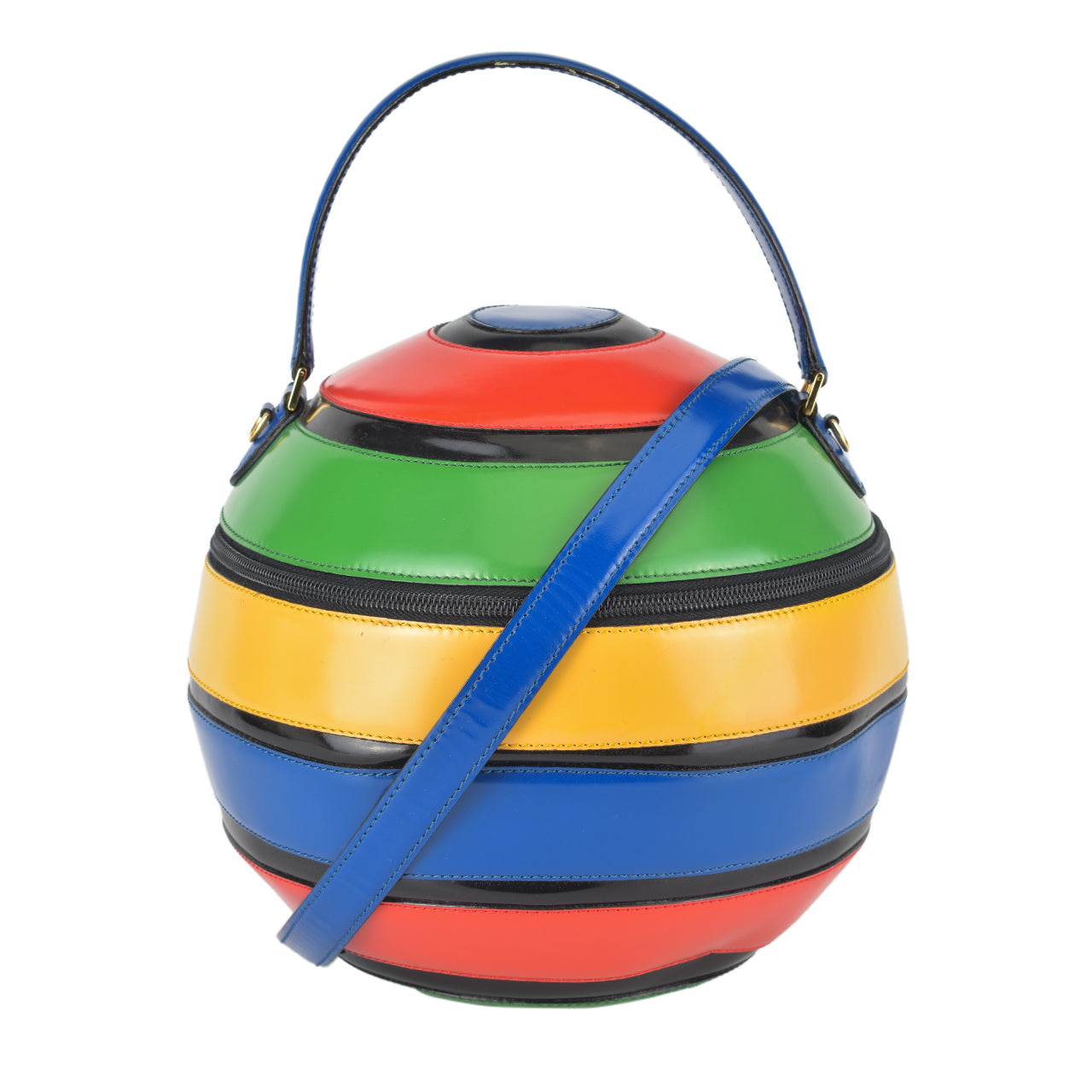 Vintage Multicolor Beach Ball Striped Leather Bag Glampot