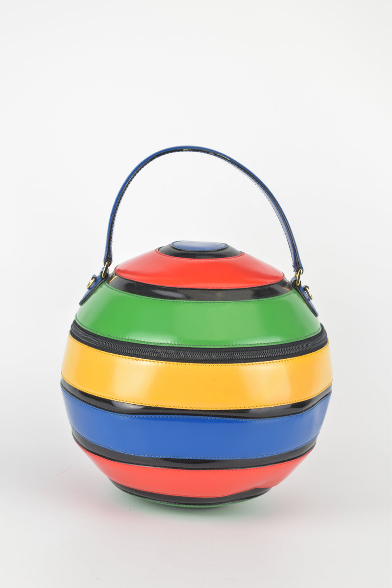 Vintage Multicolor Beach Ball Striped Leather Bag