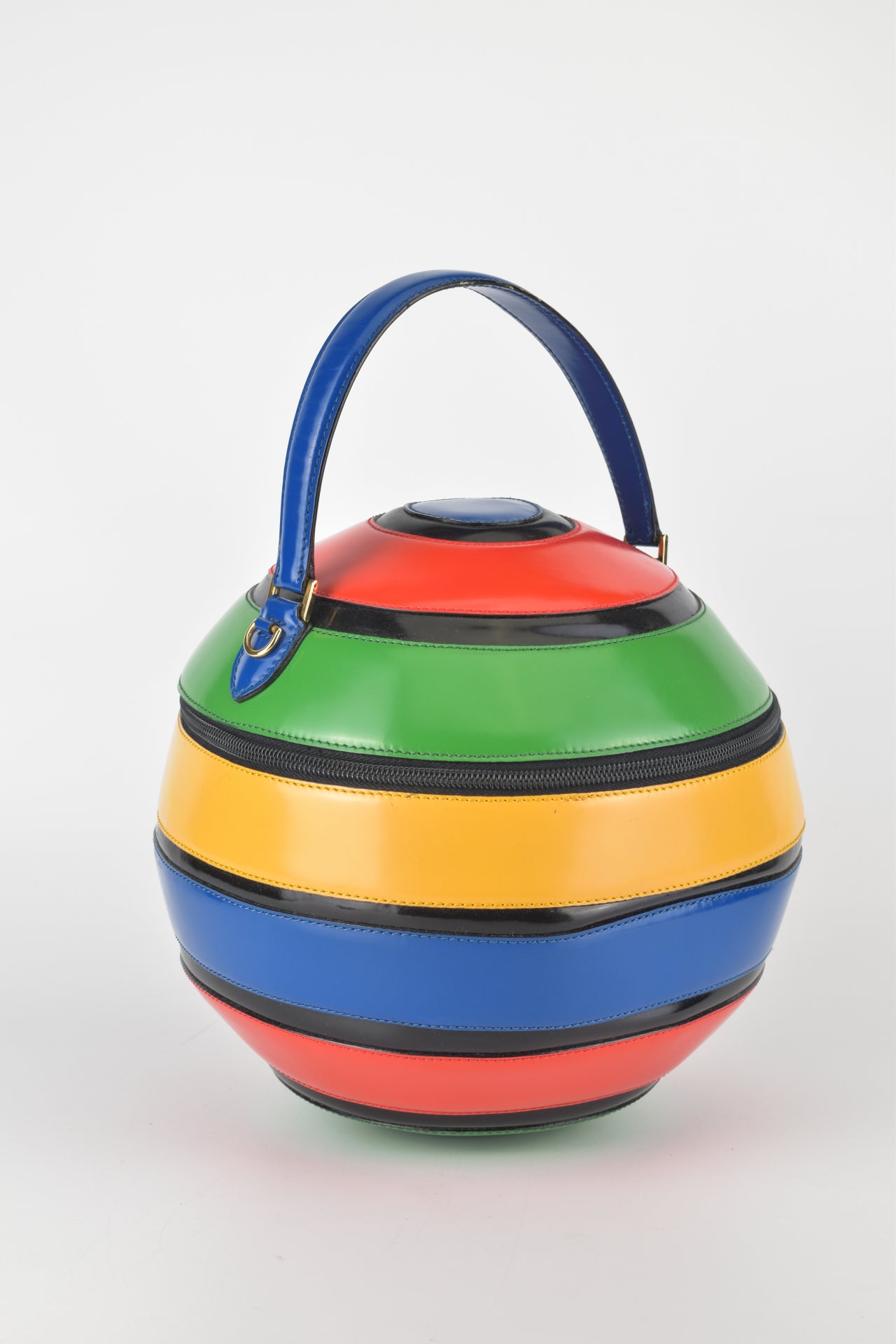 Vintage Multicolor Beach Ball Striped Leather Bag