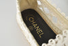 White/Black Woven Raffia And Grosgrain Fabric Cap Toe CC Espadrille Flat