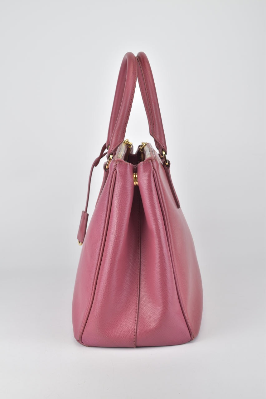Pink Saffiano Lux Leather Large Double Zip Tote GHW