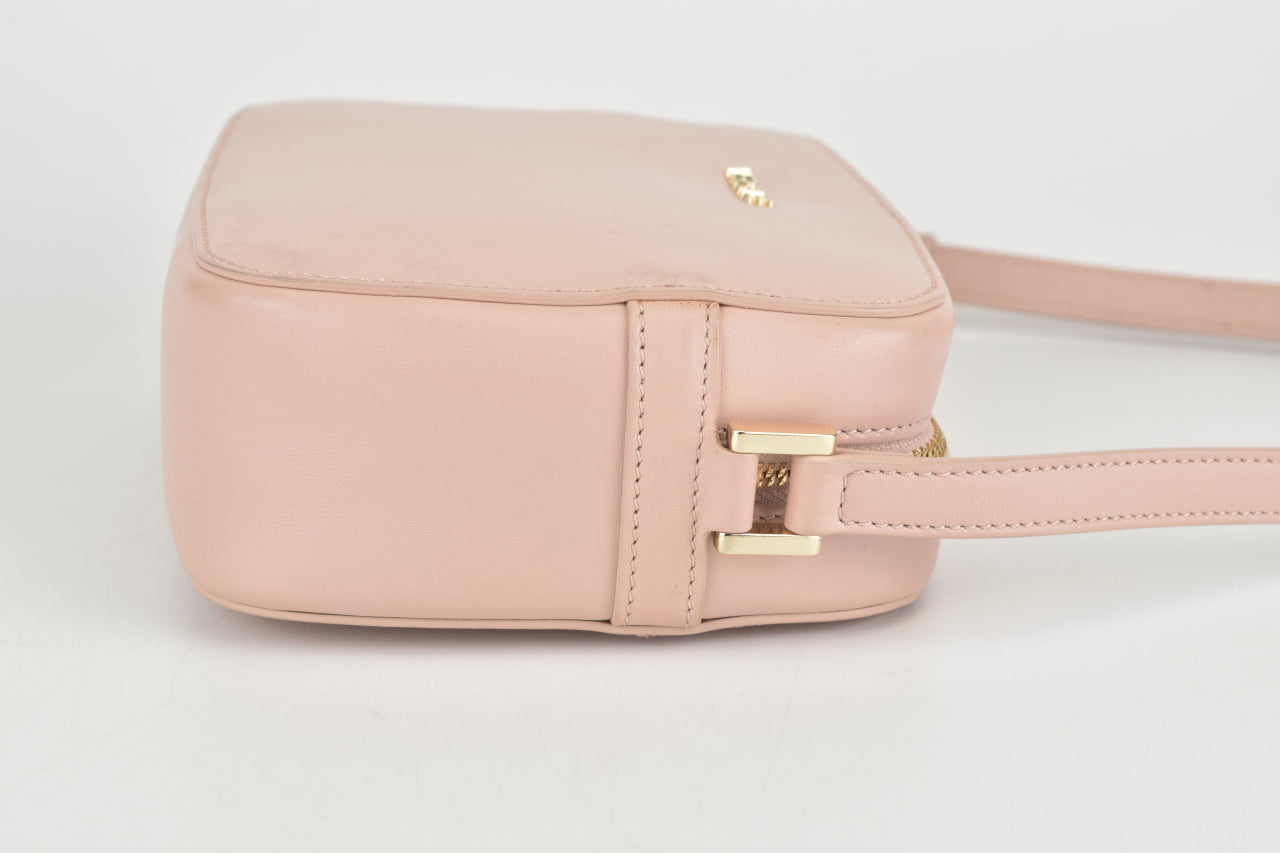 Pink Leather Camera Crossbody Bag