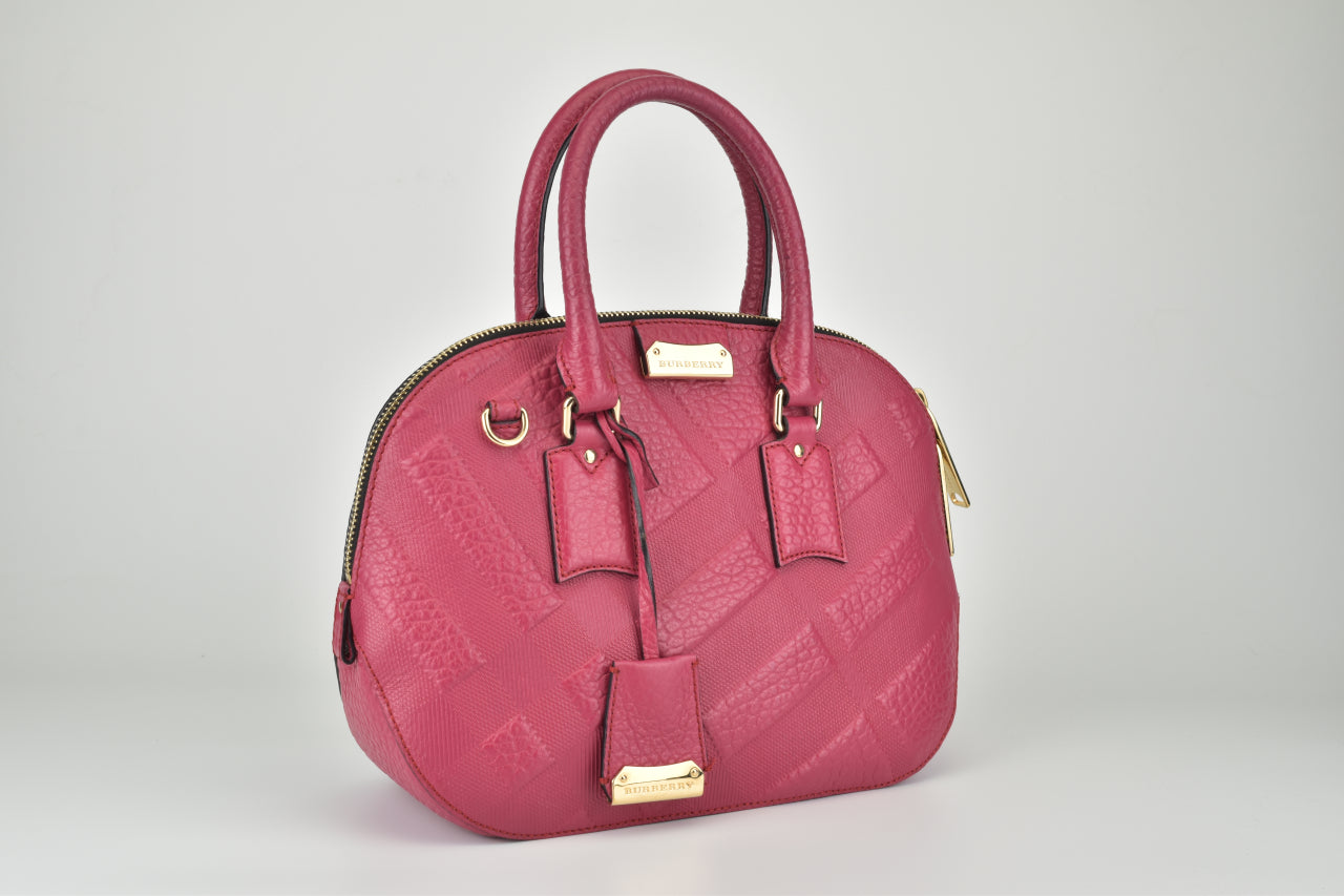 Burberry Orchard Embossed Check Bowling Bag in Red